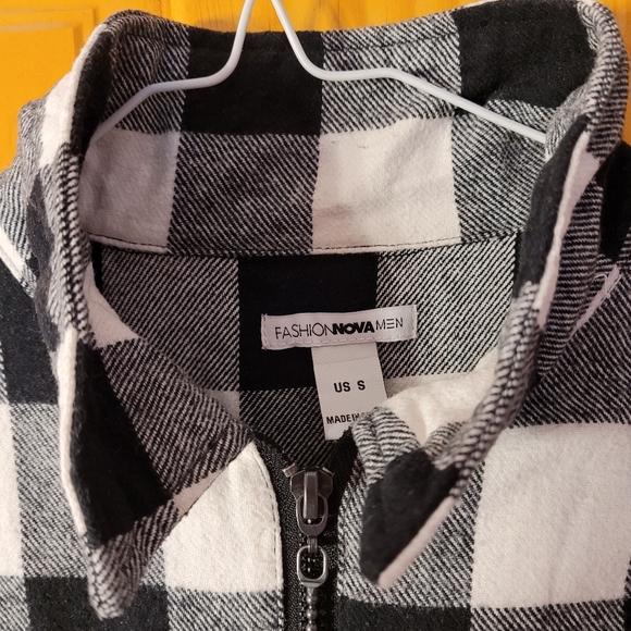 Fashion Nova Men Small Shirt Full Zip Long Sleeve Cotton Flannel Black and White - Picture 5 of 5